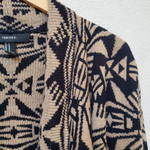 Forever 21 tan black waterfall cardigan sweater tribal print boho size medium - Picture 7 of 16